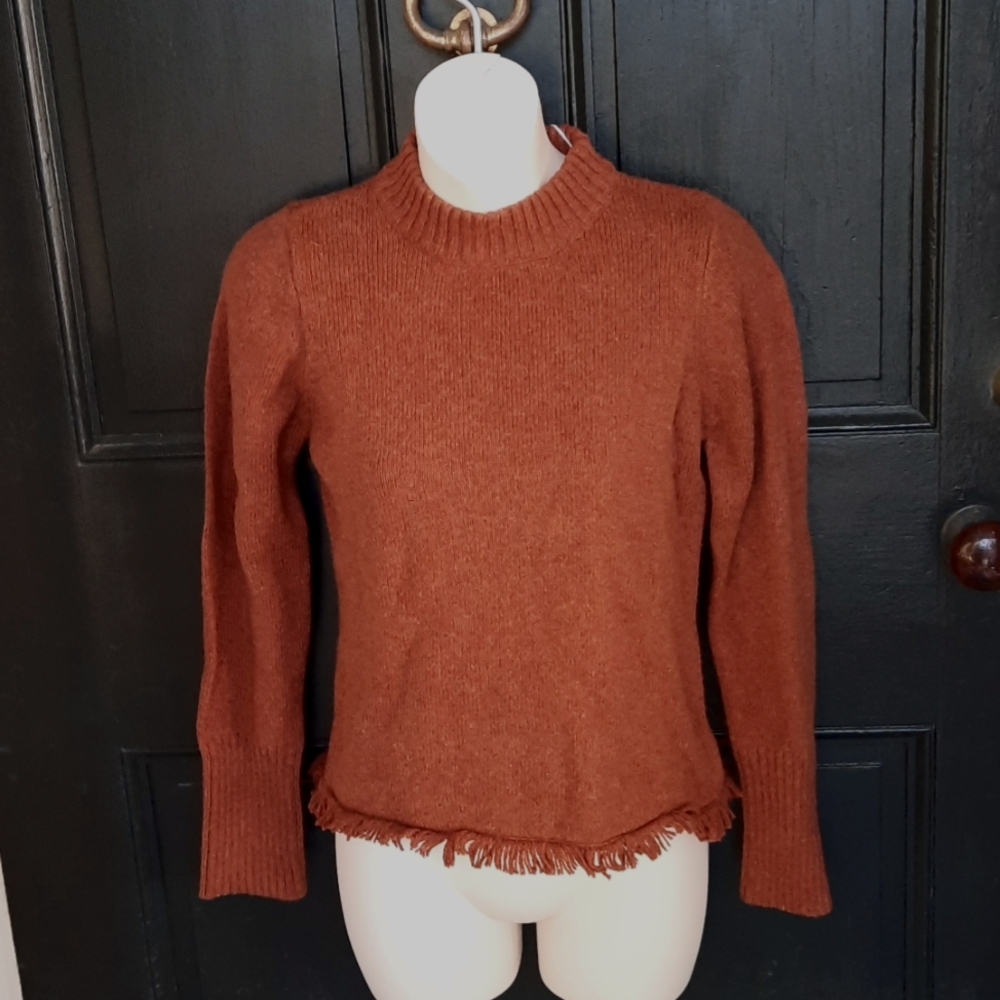 New ISDA & CO XS Mock Neck Sweater with Fringe Detail